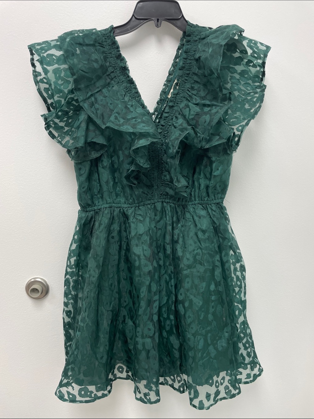 Women's Emerald Green Ruffle V-Neck Bodysuit Dress